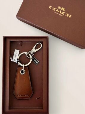 Coach Tan Leather Keychain with Silver Hardware